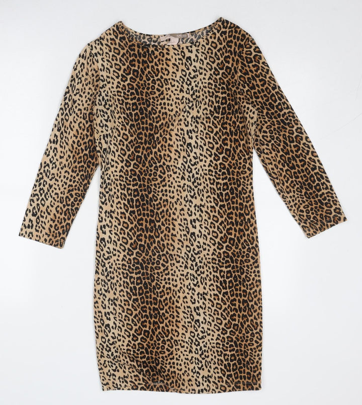 FOREVER 21 Womens Brown Animal Print Viscose A-Line Size S Round Neck Pullover - Leopard Pattern