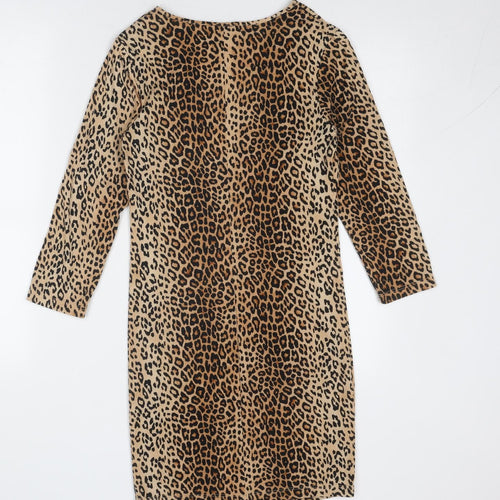 FOREVER 21 Womens Brown Animal Print Viscose A-Line Size S Round Neck Pullover - Leopard Pattern