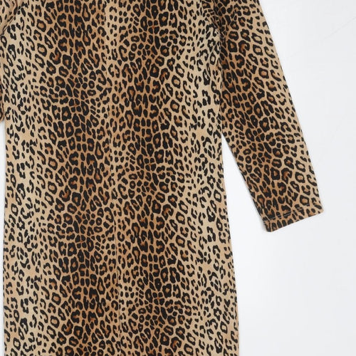 FOREVER 21 Womens Brown Animal Print Viscose A-Line Size S Round Neck Pullover - Leopard Pattern