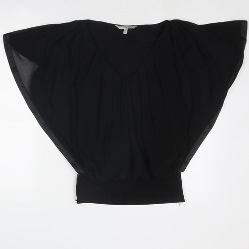 Coast Womens Black Polyester Basic Blouse Size 6 Round Neck