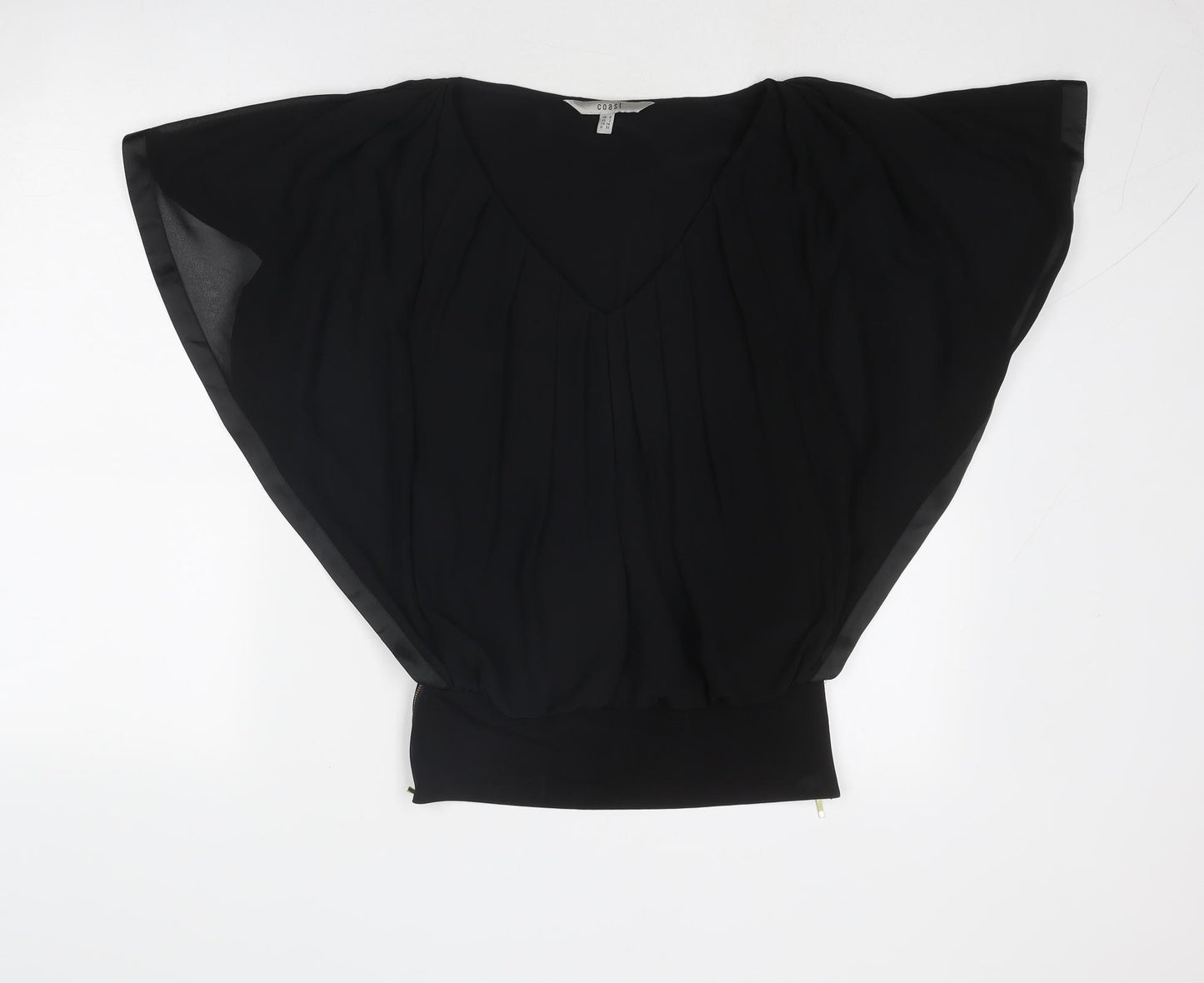 Coast Womens Black Polyester Basic Blouse Size 6 Round Neck