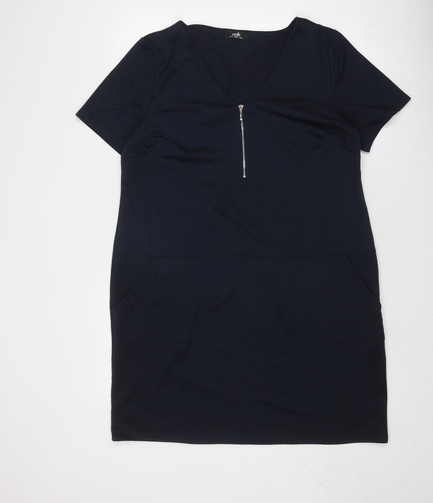 Wallis Womens Blue Polyester A-Line Size 16 V-Neck Zip