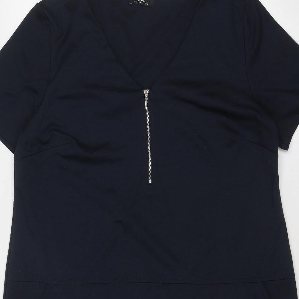 Wallis Womens Blue Polyester A-Line Size 16 V-Neck Zip