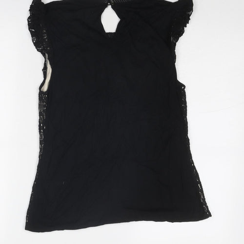 Oasis Womens Black Geometric Cotton Basic Tank Size M Round Neck