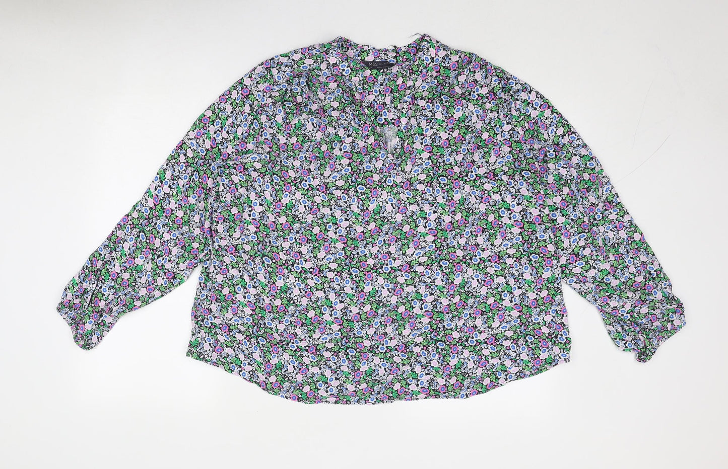 Marks and Spencer Womens Multicoloured Geometric Viscose Basic Blouse Size 16 V-Neck