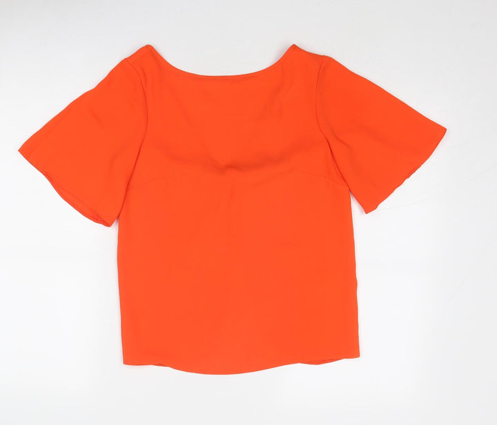 Warehouse Womens Orange Polyester Basic Blouse Size 8 Round Neck - Twist Detail