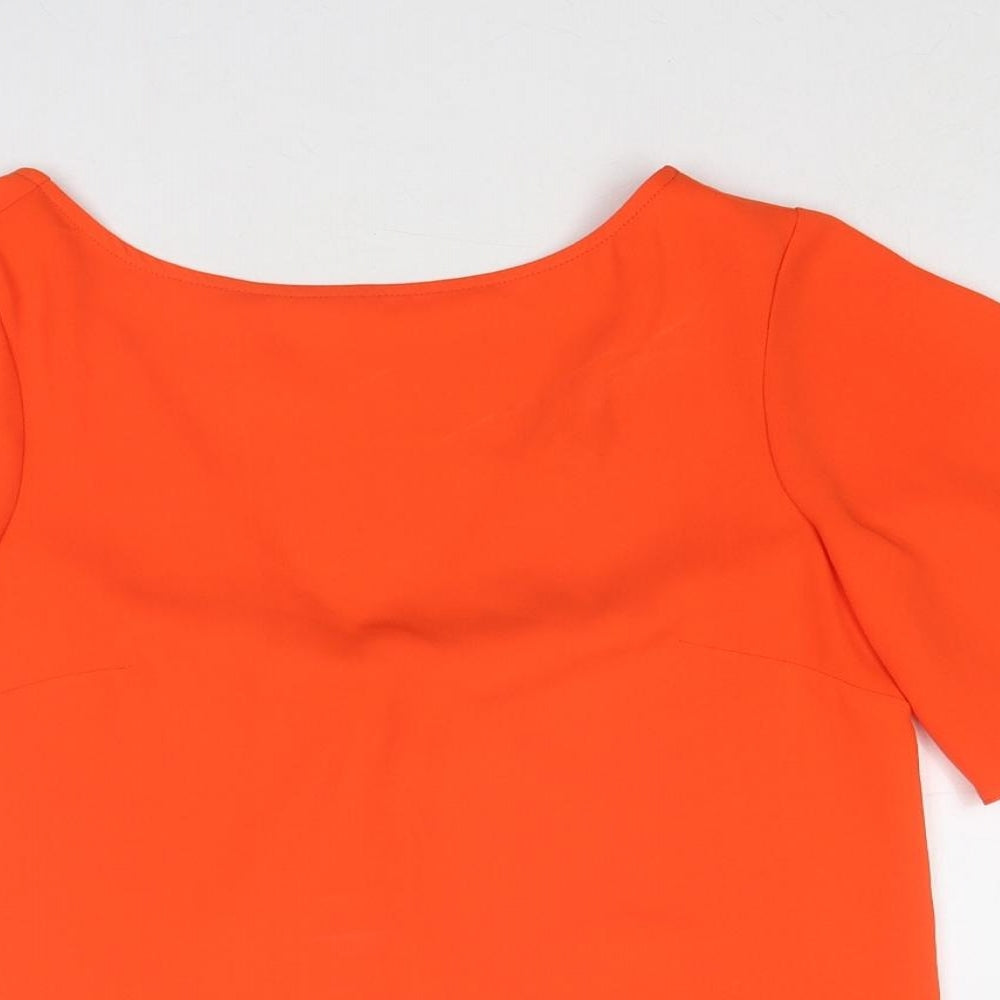 Warehouse Womens Orange Polyester Basic Blouse Size 8 Round Neck - Twist Detail