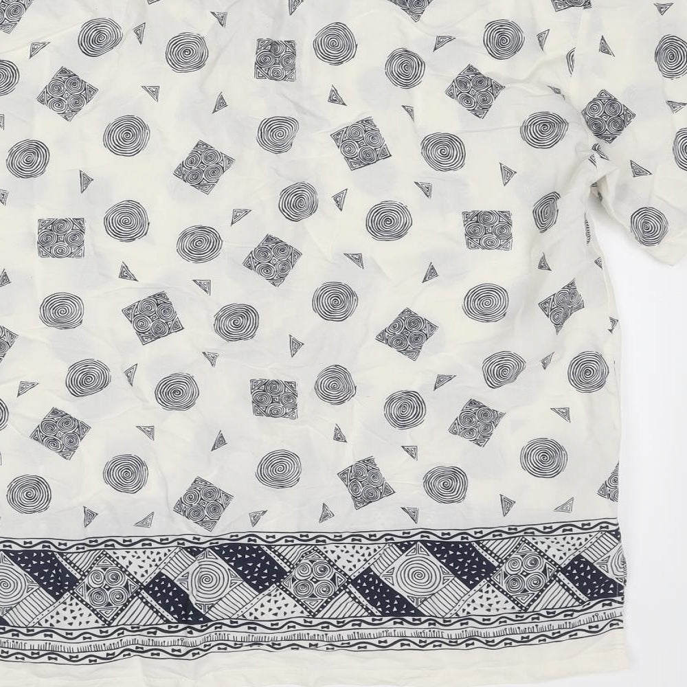 St Michael Womens Ivory Geometric Viscose Basic Button-Up Size 12 Collared