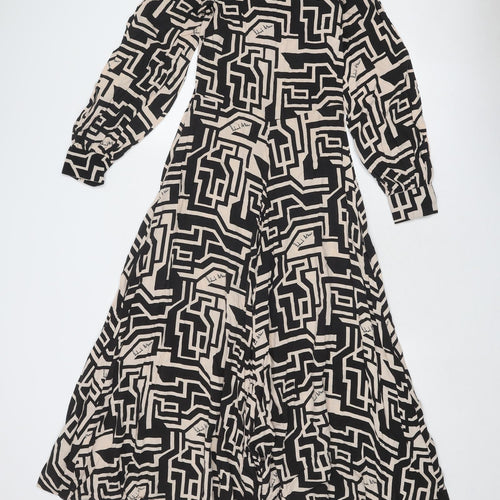 H&M Womens Black Geometric Viscose Trapeze & Swing Size 4 Boat Neck Zip - H&M X Richard Allen
