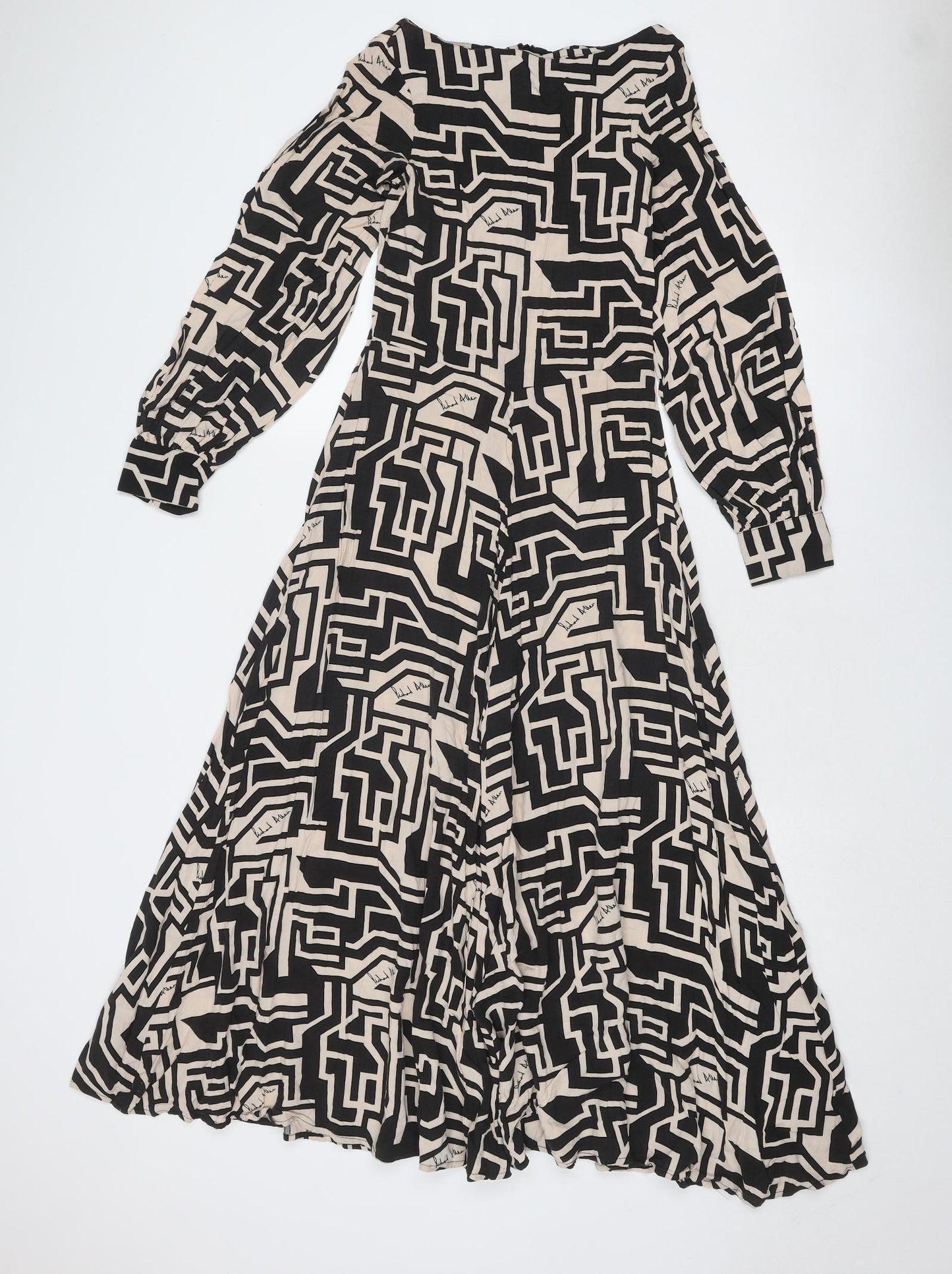 H&M Womens Black Geometric Viscose Trapeze & Swing Size 4 Boat Neck Zip - H&M X Richard Allen
