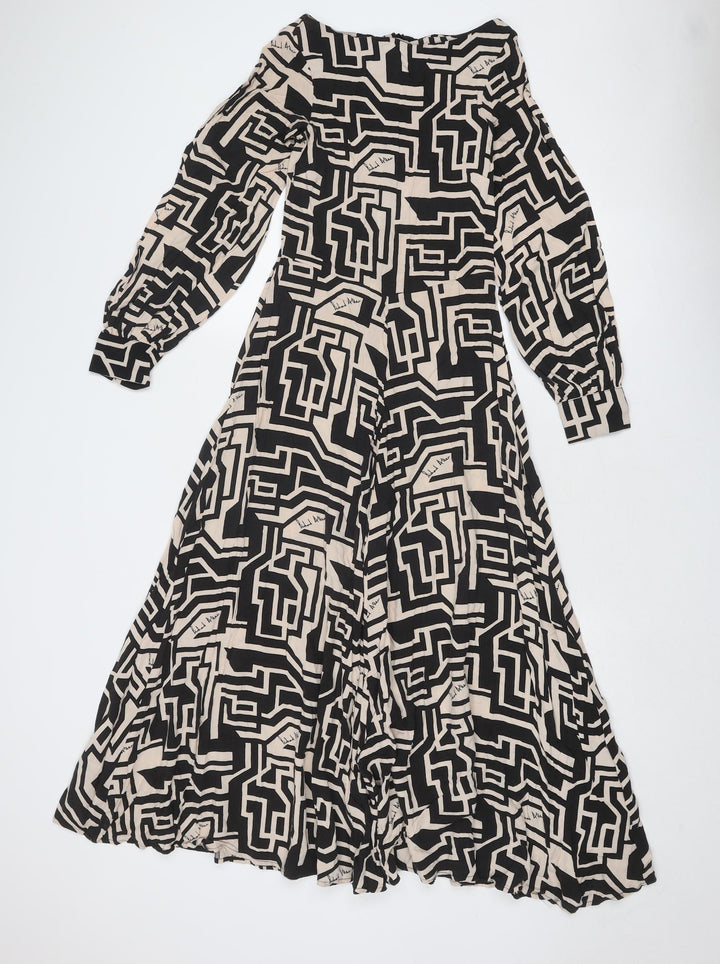 H&M Womens Black Geometric Viscose Trapeze & Swing Size 4 Boat Neck Zip - H&M X Richard Allen