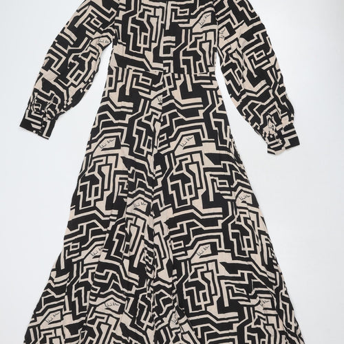 H&M Womens Black Geometric Viscose Trapeze & Swing Size 4 Boat Neck Zip - H&M X Richard Allen