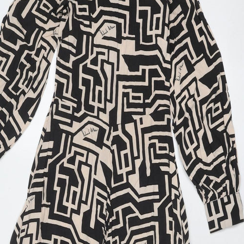 H&M Womens Black Geometric Viscose Trapeze & Swing Size 4 Boat Neck Zip - H&M X Richard Allen