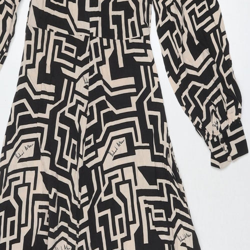 H&M Womens Black Geometric Viscose Trapeze & Swing Size 4 Boat Neck Zip - H&M X Richard Allen