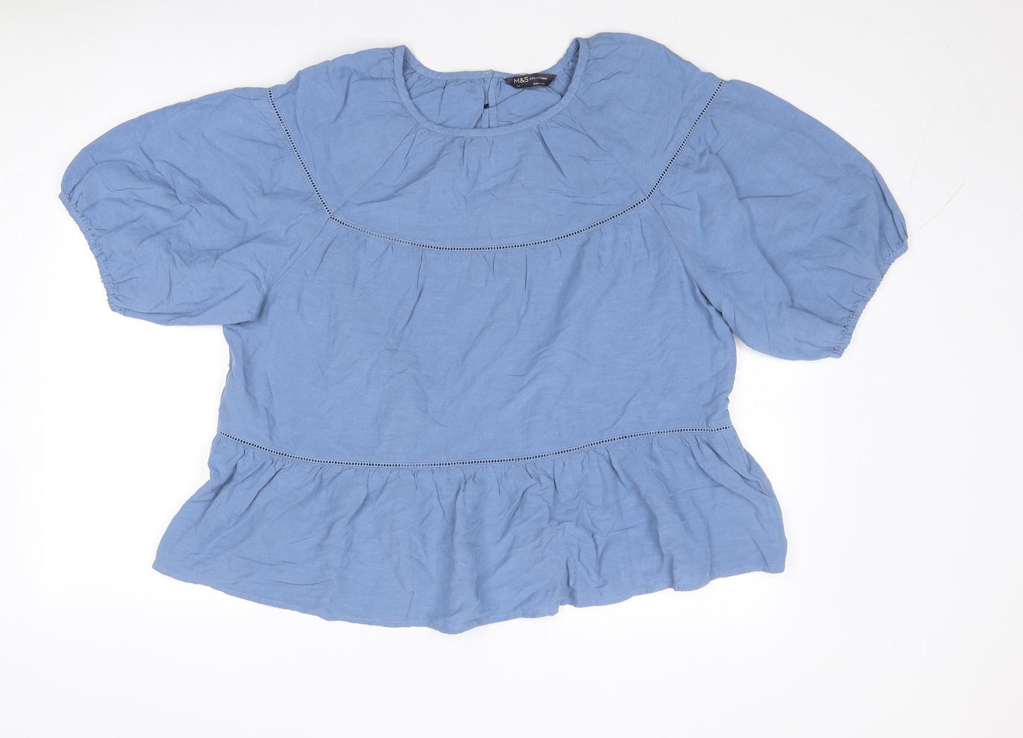 Marks and Spencer Womens Blue Viscose Basic Blouse Size 14 Round Neck