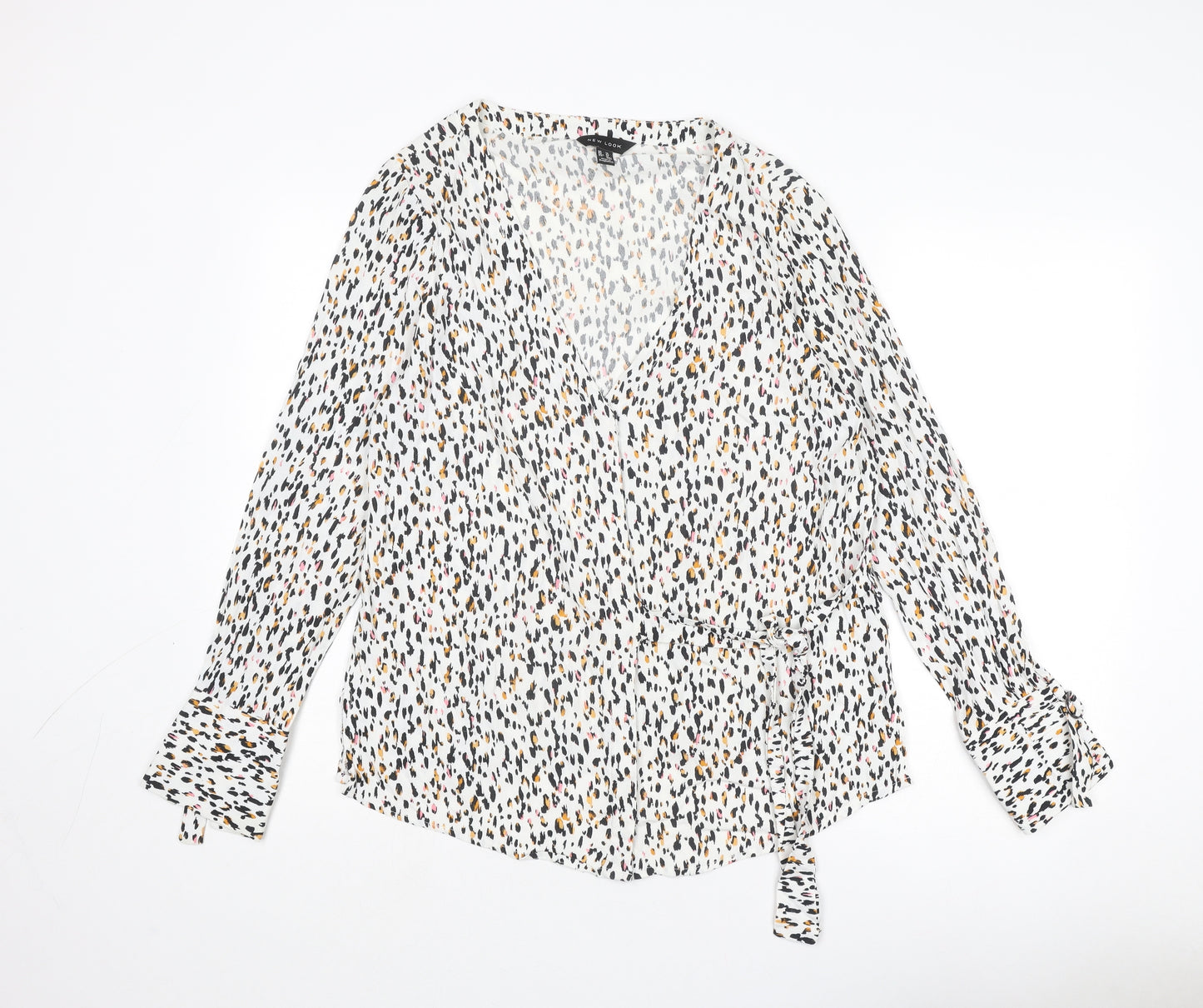 New Look Womens Multicoloured Animal Print Viscose Basic Blouse Size 14 V-Neck - Tie Side Detail