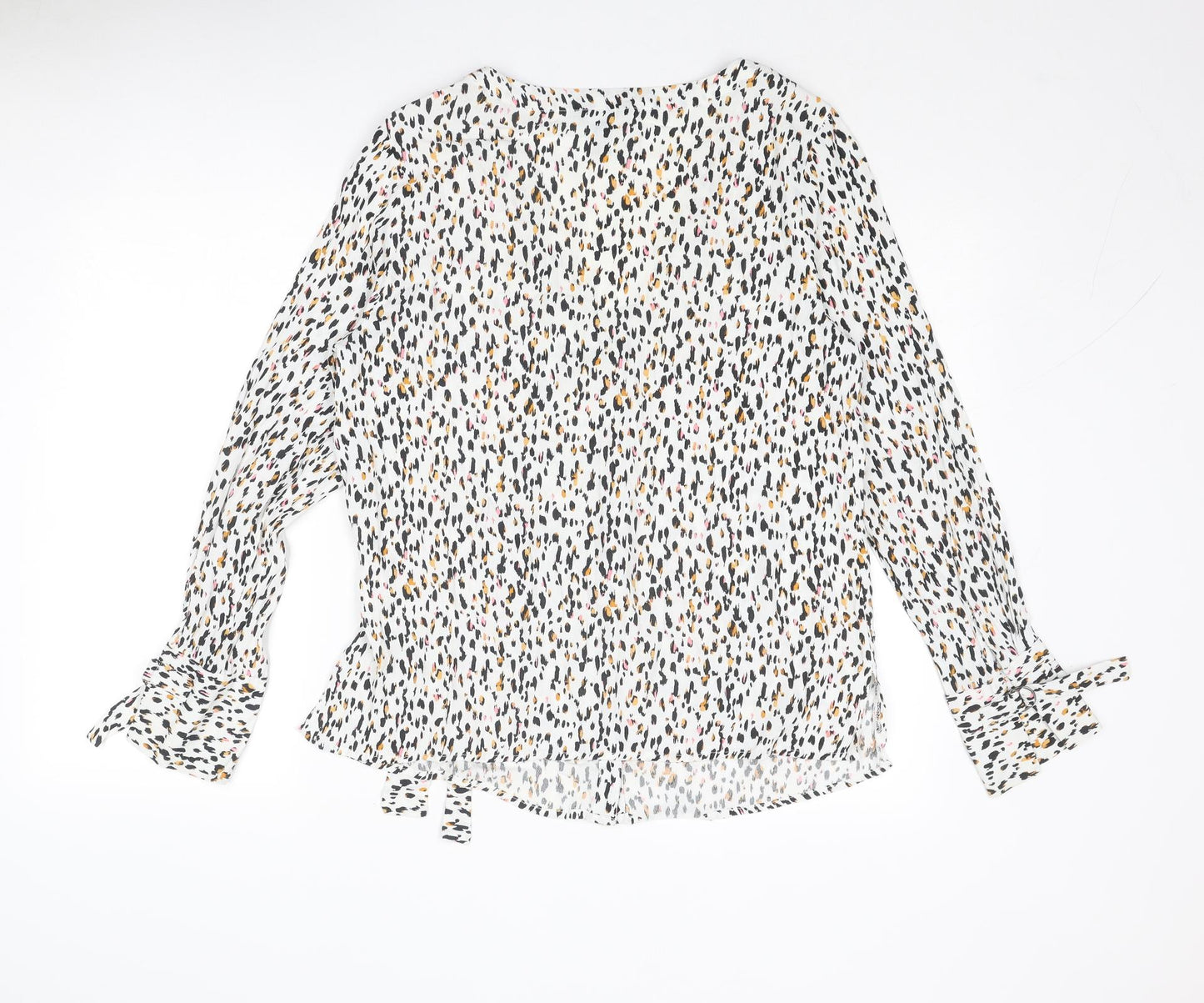 New Look Womens Multicoloured Animal Print Viscose Basic Blouse Size 14 V-Neck - Tie Side Detail