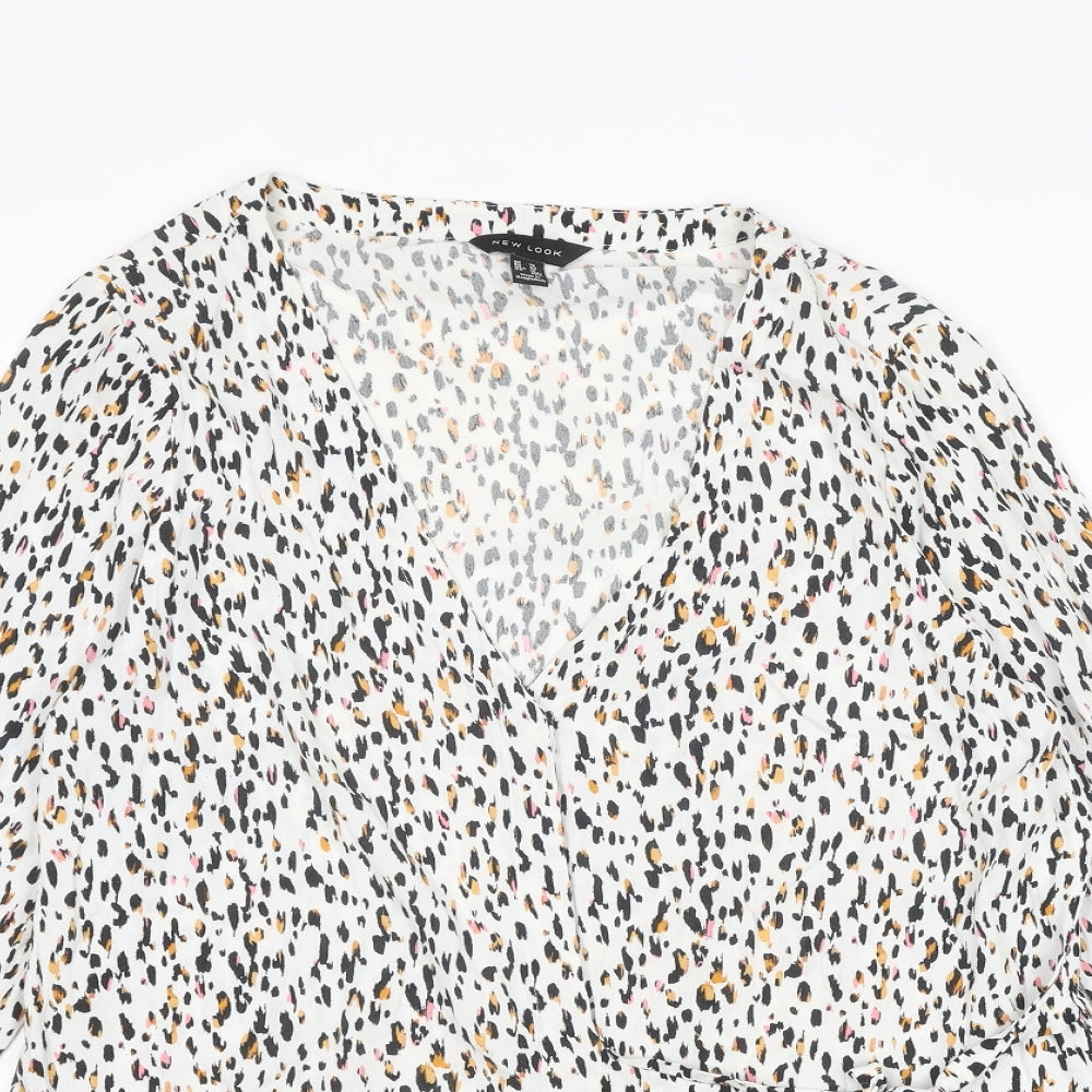 New Look Womens Multicoloured Animal Print Viscose Basic Blouse Size 14 V-Neck - Tie Side Detail