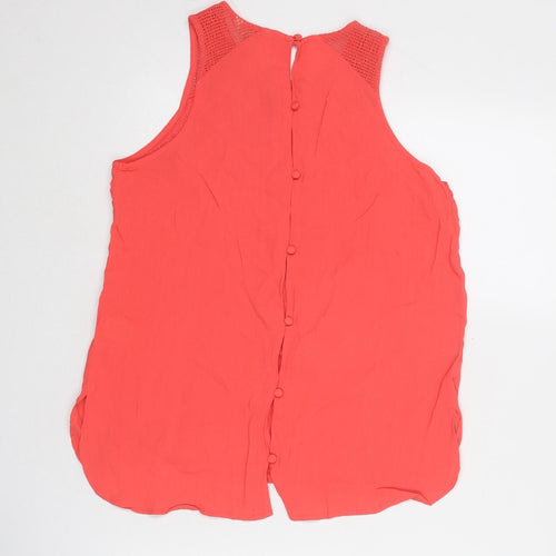 River Island Womens Pink Viscose Basic Tank Size 10 Round Neck - Crocheted Lace Detail