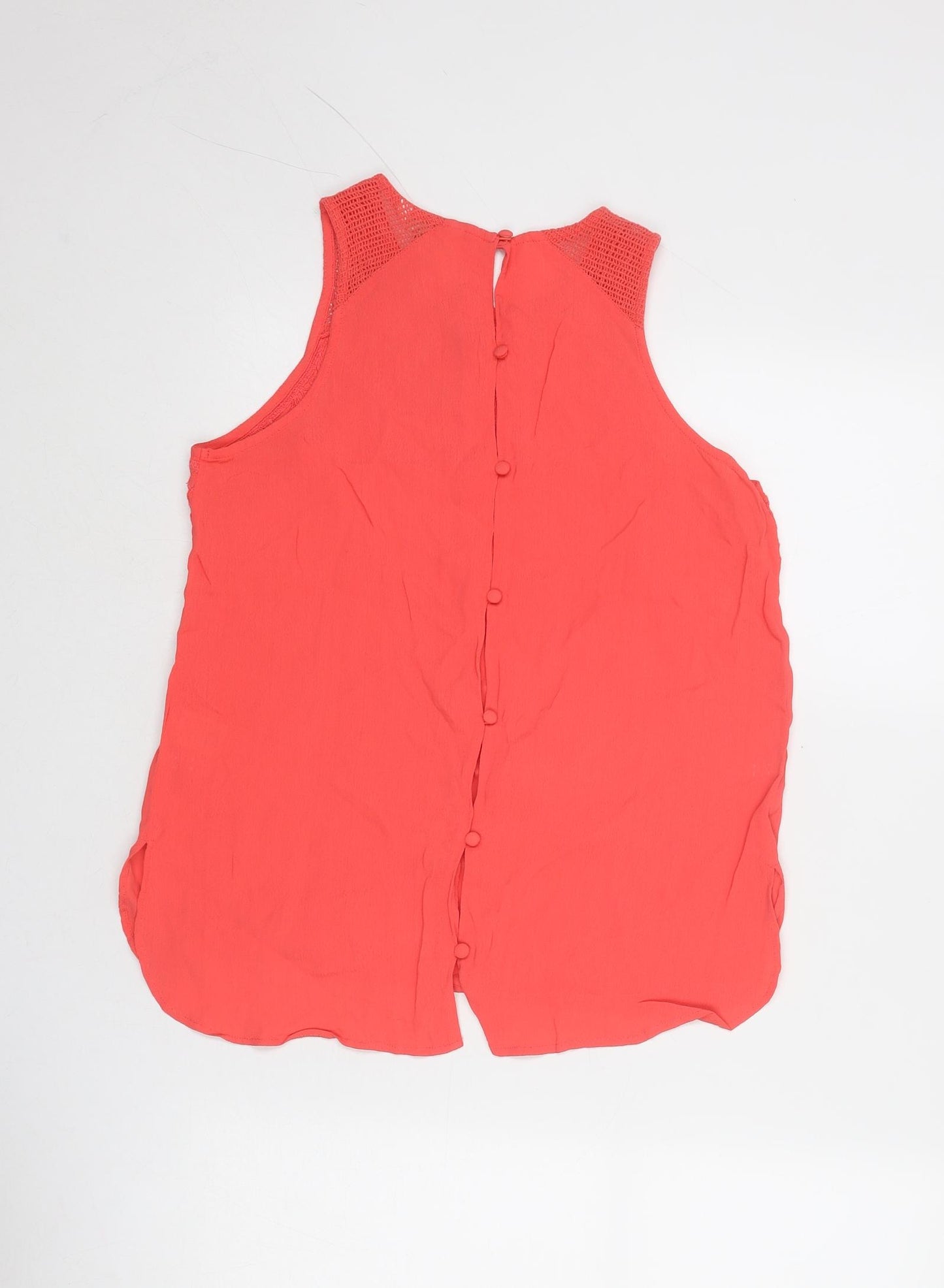 River Island Womens Pink Viscose Basic Tank Size 10 Round Neck - Crocheted Lace Detail