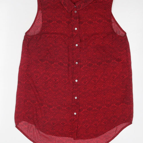 H&M Womens Red Geometric Polyester Basic Button-Up Size 8 Collared