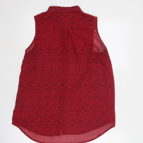 H&M Womens Red Geometric Polyester Basic Button-Up Size 8 Collared