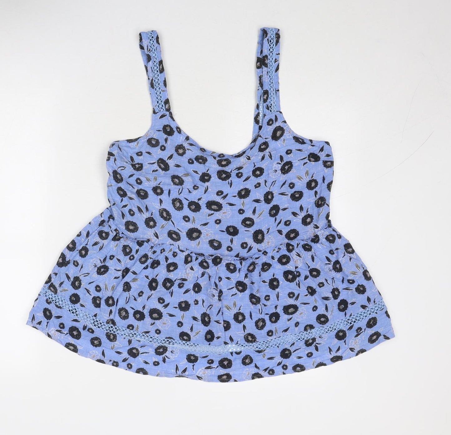 NEXT Womens Blue Floral Viscose Basic Tank Size 14 Scoop Neck