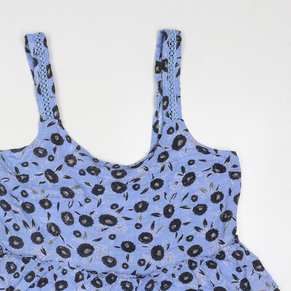 NEXT Womens Blue Floral Viscose Basic Tank Size 14 Scoop Neck