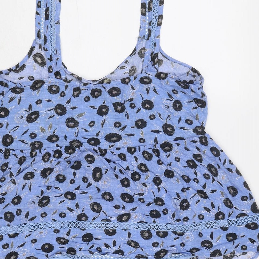 NEXT Womens Blue Floral Viscose Basic Tank Size 14 Scoop Neck