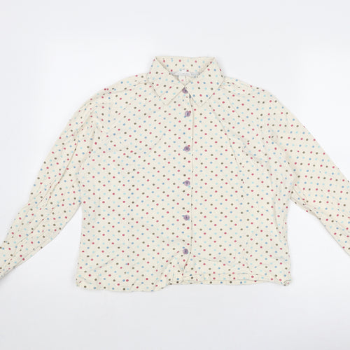 Tulchan Womens Ivory Polka Dot Cotton Basic Button-Up Size 12 Collared