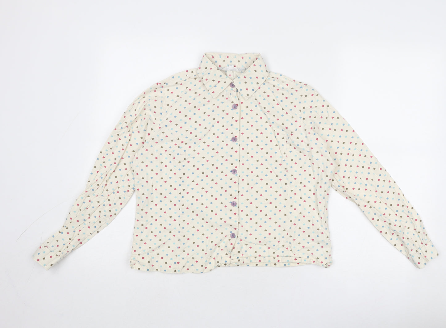 Tulchan Womens Ivory Polka Dot Cotton Basic Button-Up Size 12 Collared