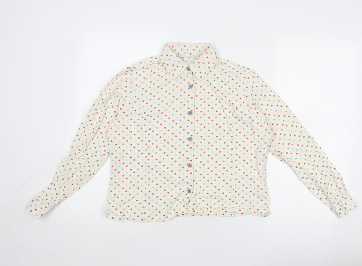 Tulchan Womens Ivory Polka Dot Cotton Basic Button-Up Size 12 Collared