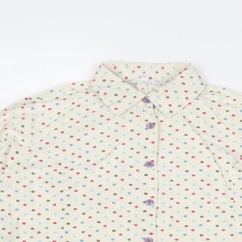 Tulchan Womens Ivory Polka Dot Cotton Basic Button-Up Size 12 Collared