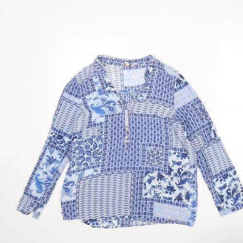 Esprit Womens Blue Paisley Viscose Basic Blouse Size 10 V-Neck
