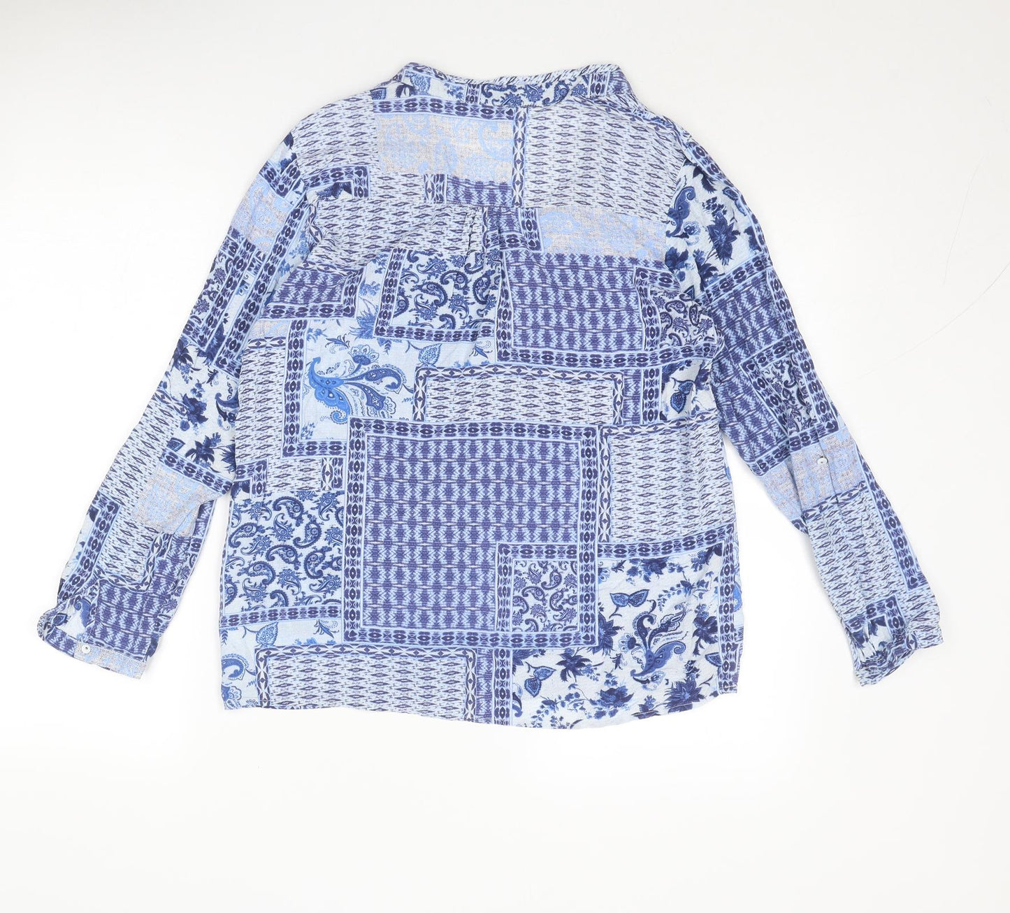 Esprit Womens Blue Paisley Viscose Basic Blouse Size 10 V-Neck