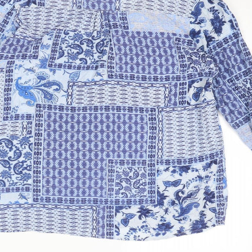 Esprit Womens Blue Paisley Viscose Basic Blouse Size 10 V-Neck
