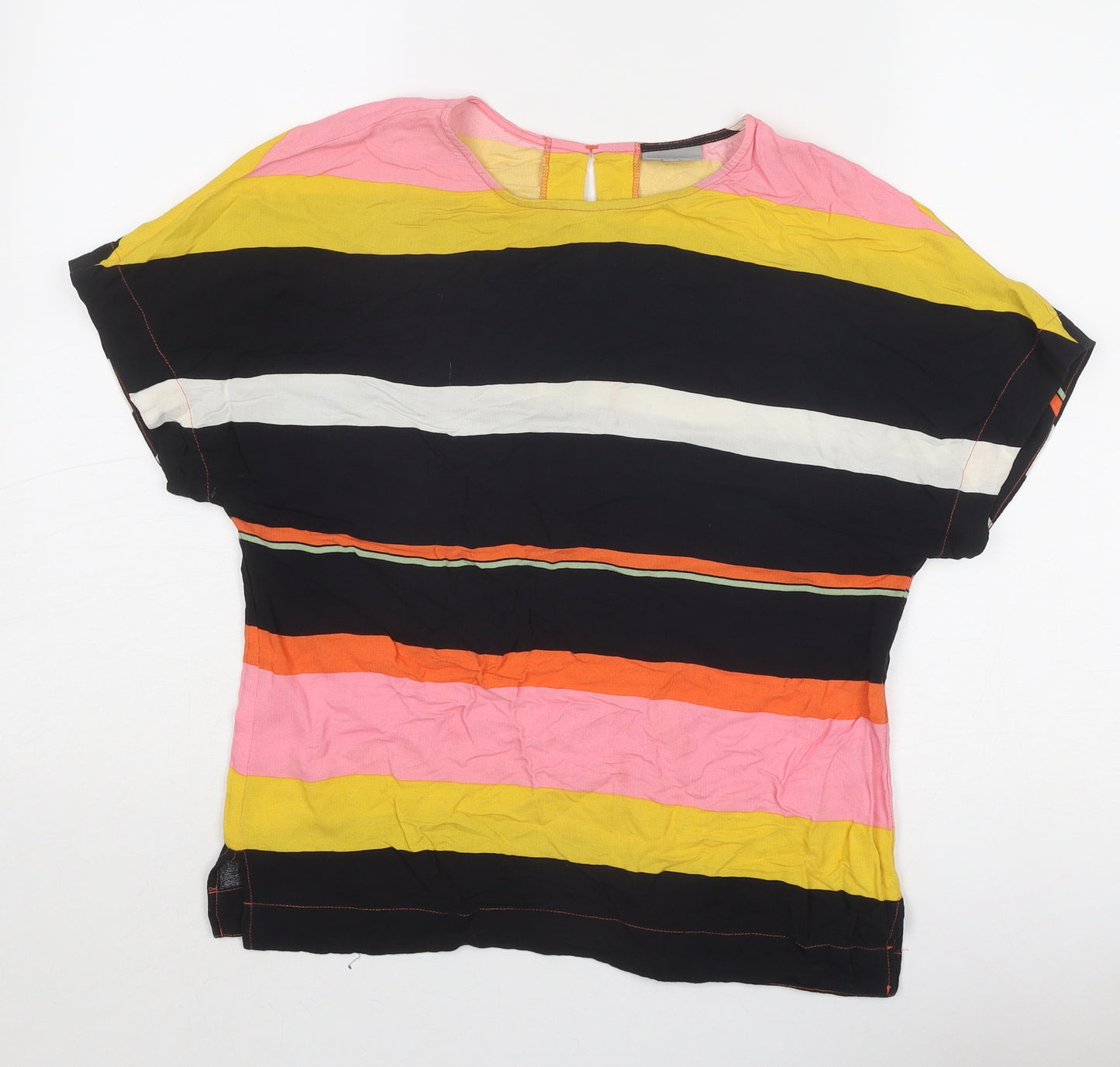 Oliver Bonas Womens Multicoloured Striped Viscose Basic T-Shirt Size 8 Boat Neck