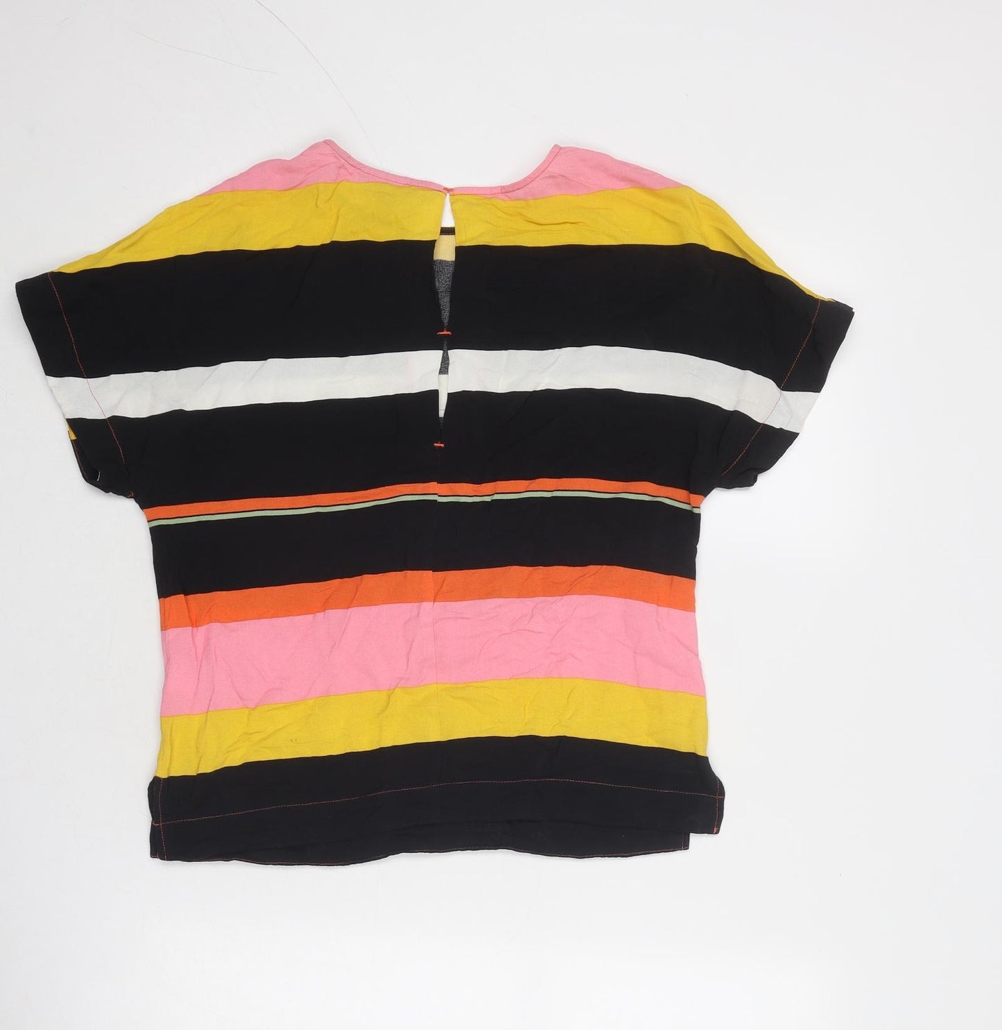 Oliver Bonas Womens Multicoloured Striped Viscose Basic T-Shirt Size 8 Boat Neck