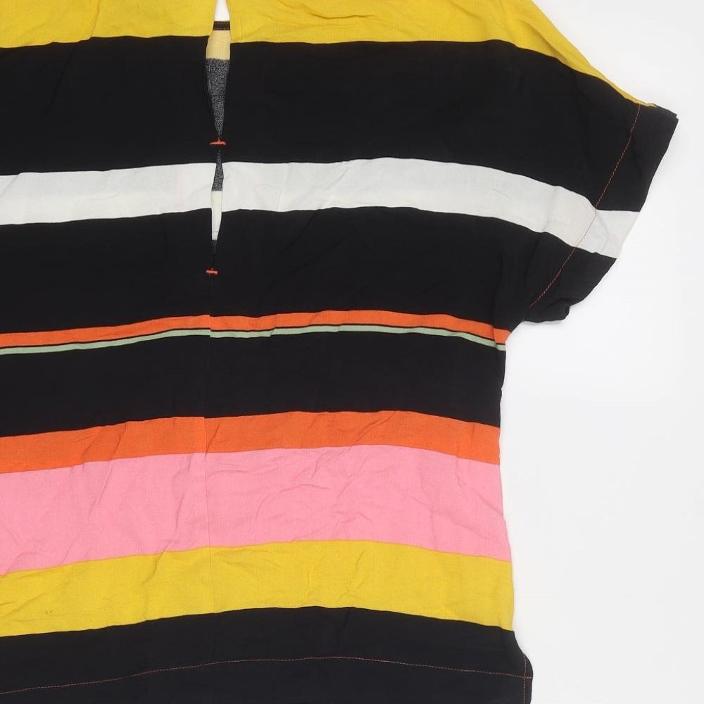 Oliver Bonas Womens Multicoloured Striped Viscose Basic T-Shirt Size 8 Boat Neck