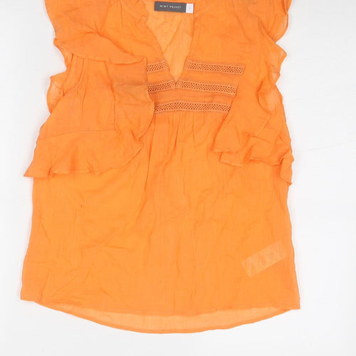 Mint Velvet Womens Orange Cotton Basic Blouse Size 6 V-Neck