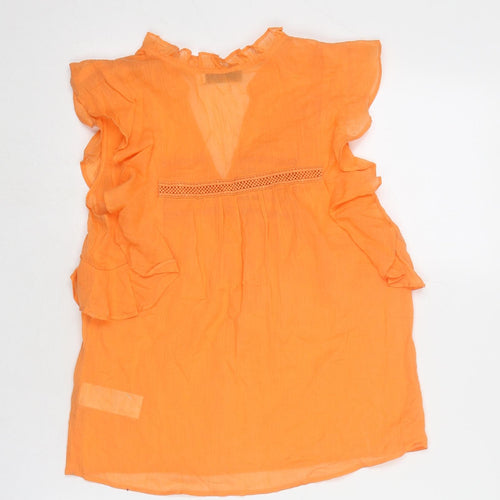 Mint Velvet Womens Orange Cotton Basic Blouse Size 6 V-Neck