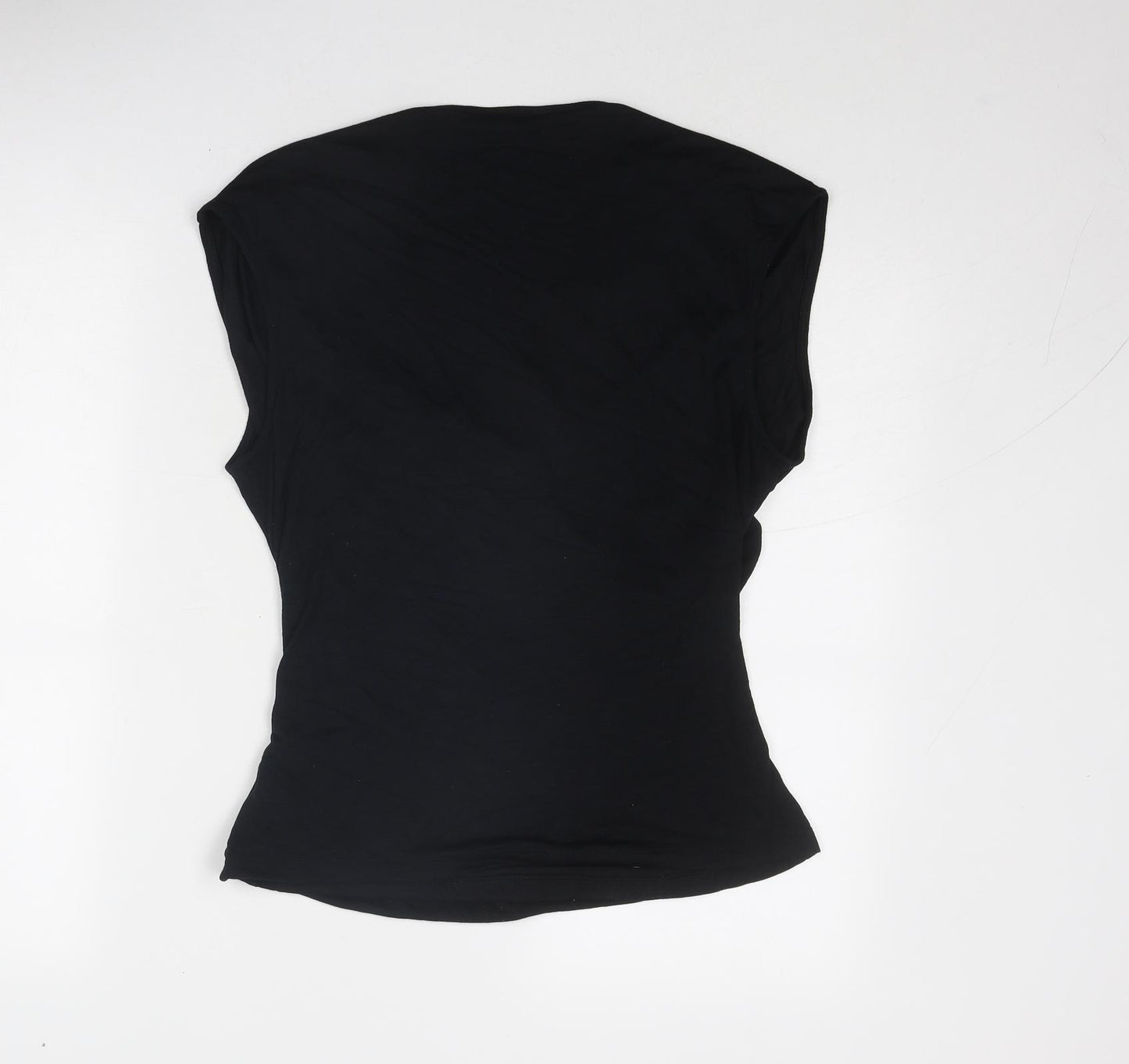 Marks and Spencer Womens Black Modal Basic Blouse Size 14 V-Neck - Wrap Style