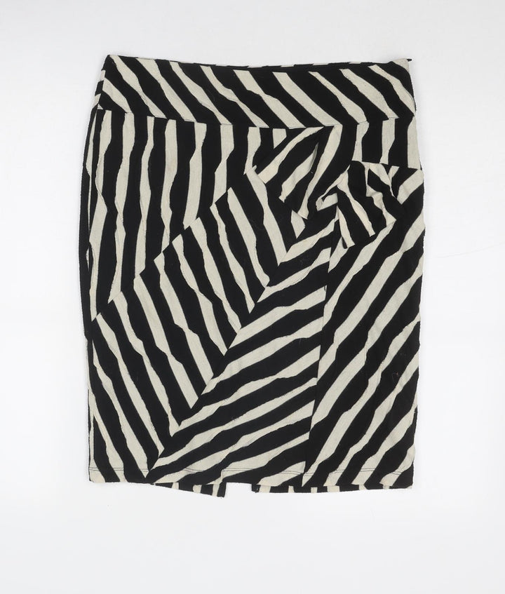 Per Una Womens Black Geometric Polyester A-Line Skirt Size 12 Zip