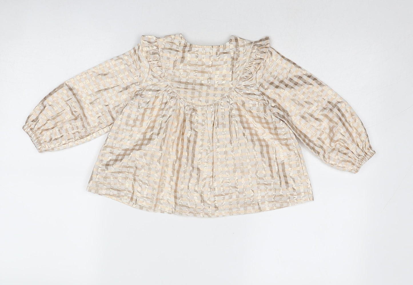 Marks and Spencer Girls Gold Geometric Cotton Basic Blouse Size 3-4 Years Round Neck Buckle