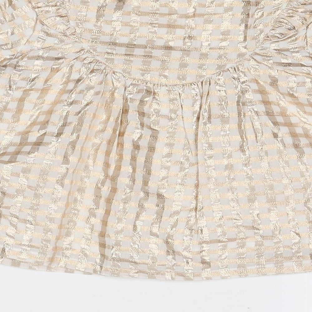 Marks and Spencer Girls Gold Geometric Cotton Basic Blouse Size 3-4 Years Round Neck Buckle