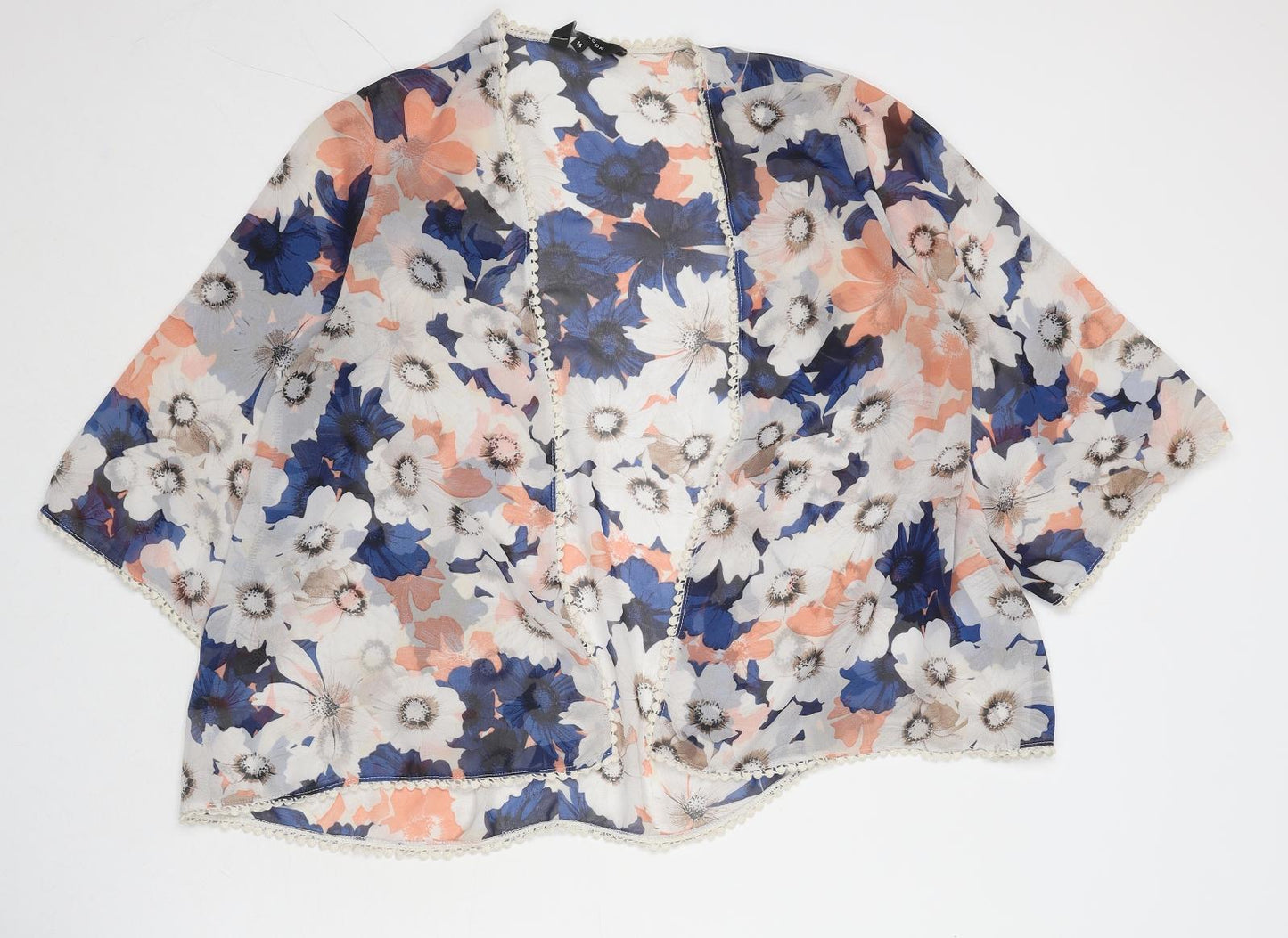 New Look Womens Multicoloured Floral Polyester Kimono Blouse Size 14 V-Neck