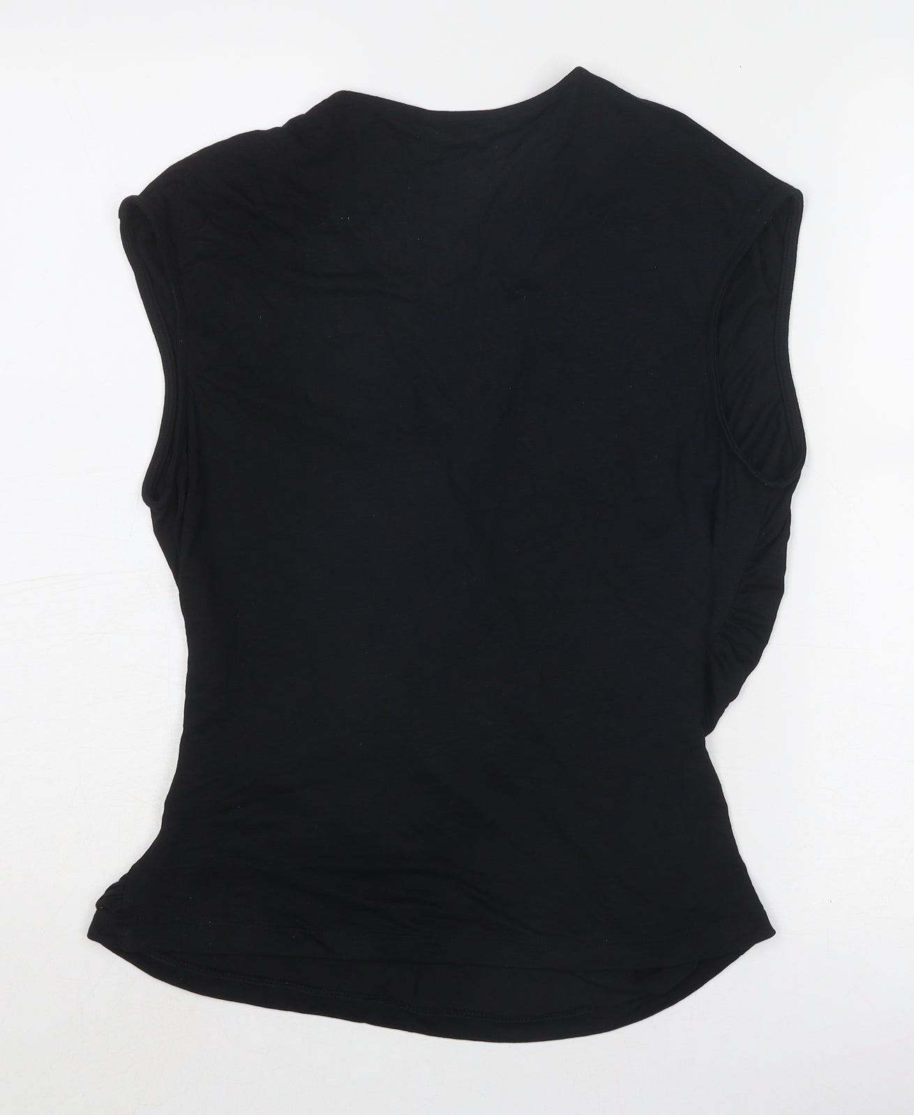 Marks and Spencer Womens Black Modal Basic Blouse Size 14 V-Neck - Wrap Style