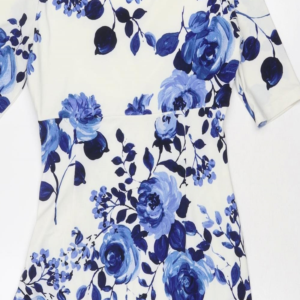 Lauren Ralph Lauren Womens Blue Floral Polyester Shift Size 6 V-Neck Pullover