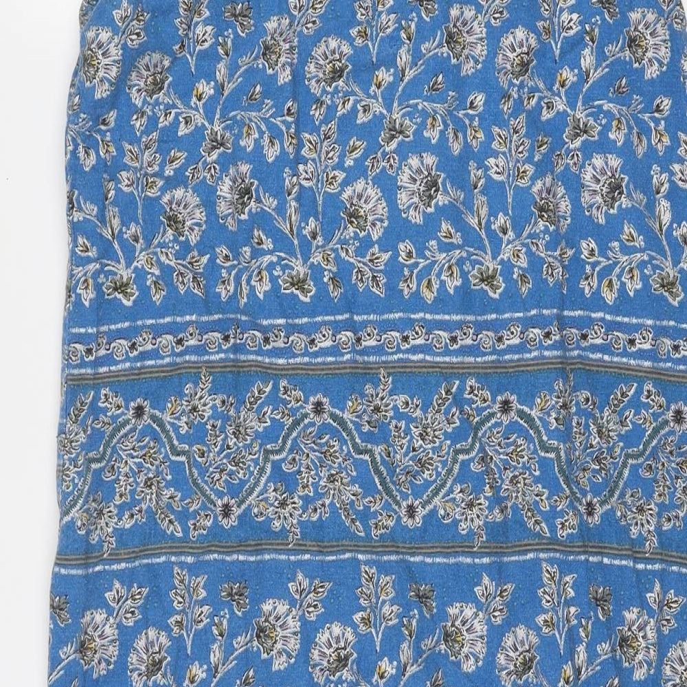 NEXT Womens Blue Geometric Linen A-Line Size 8 V-Neck Pullover