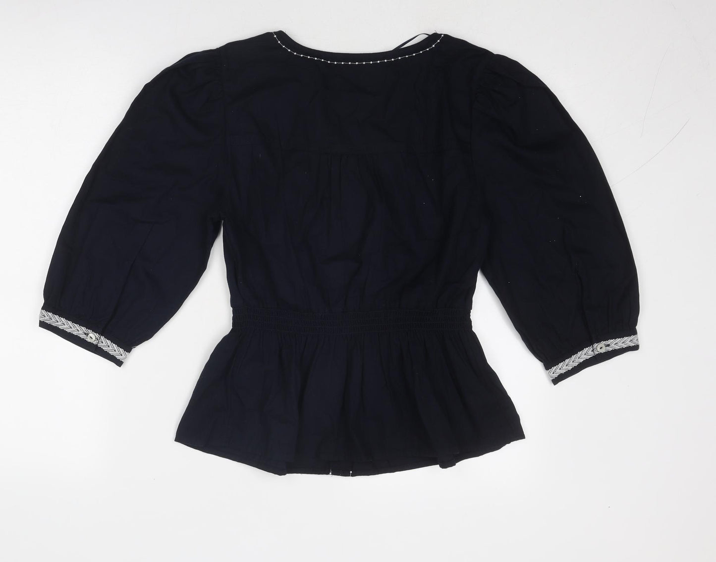 Marks and Spencer Womens Blue Cotton Basic Blouse Size 12 V-Neck